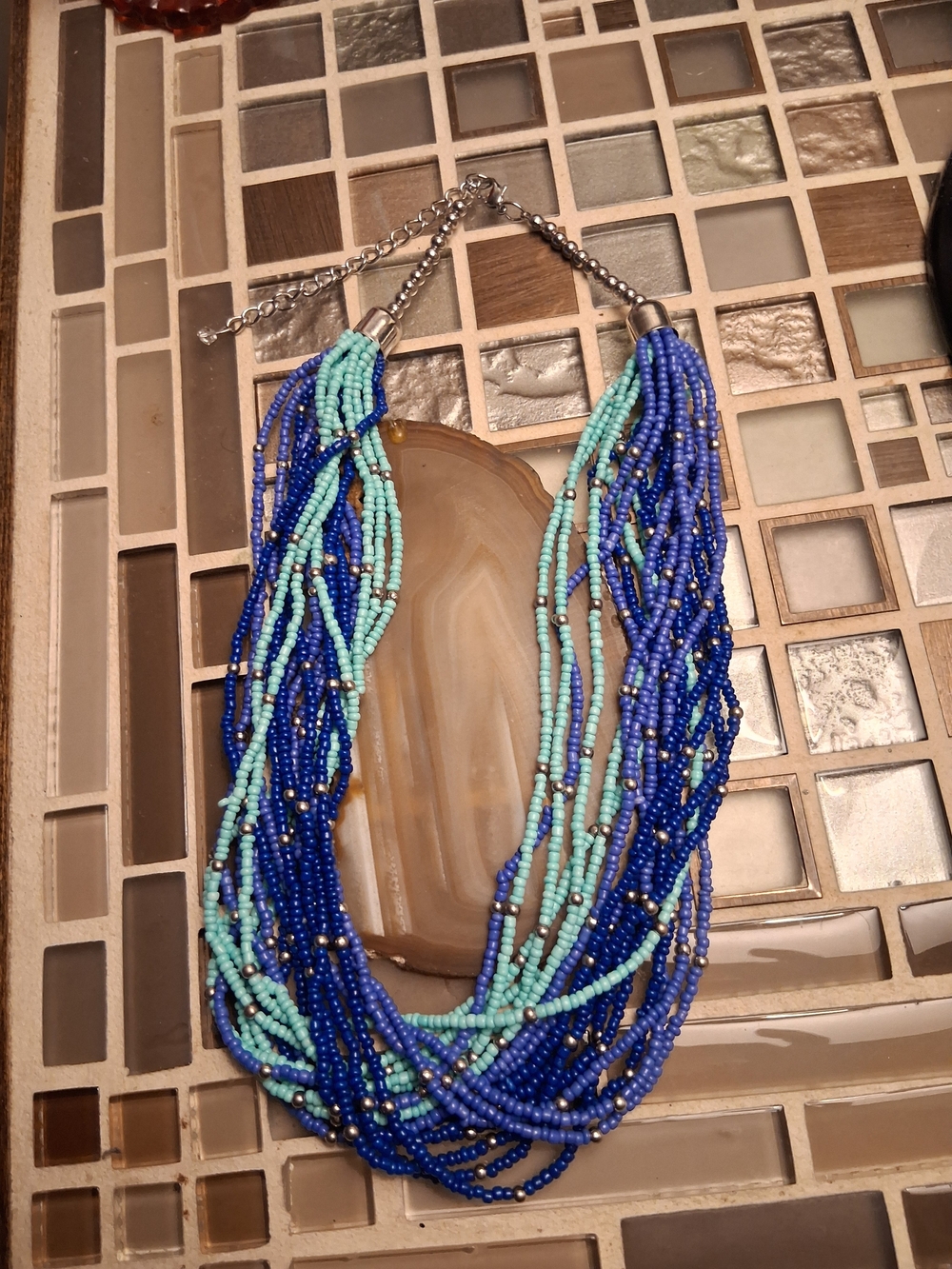 Vintage Blue & Aqua Multi-Strand Seed Bead Necklace